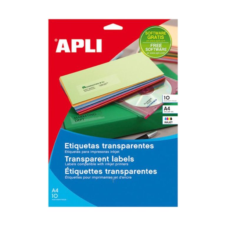 ETIQUETAS TRANSPARENTES APLI PERMANENTES 10 HOJAS
