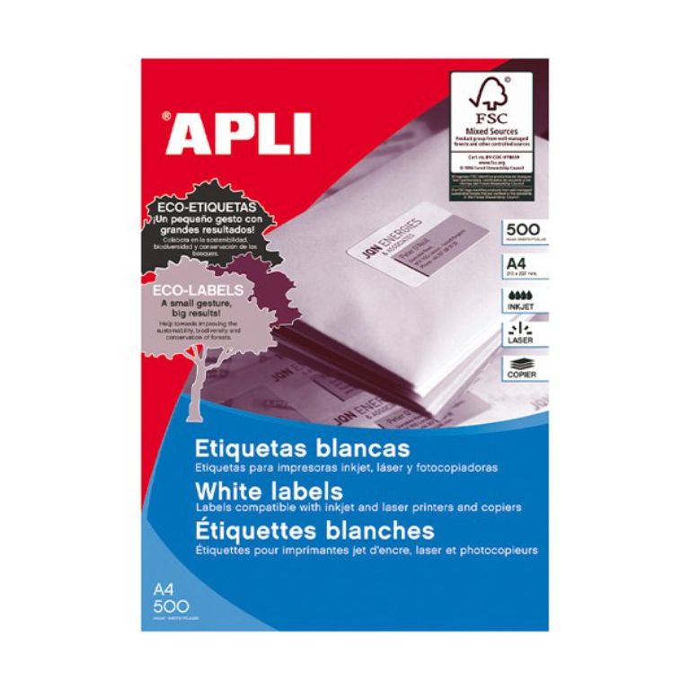 ETIQUETAS AUTOADHESIVAS APLI 105X74MM CANTOS RECTOS 8XHOJA 500 HOJAS

