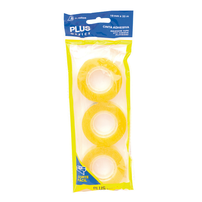 CINTA ADHESIVA TRANSPARENTE PLUS OFFICE 19MMX33M CORTE FACIL BLISTER 3 UNIDADES