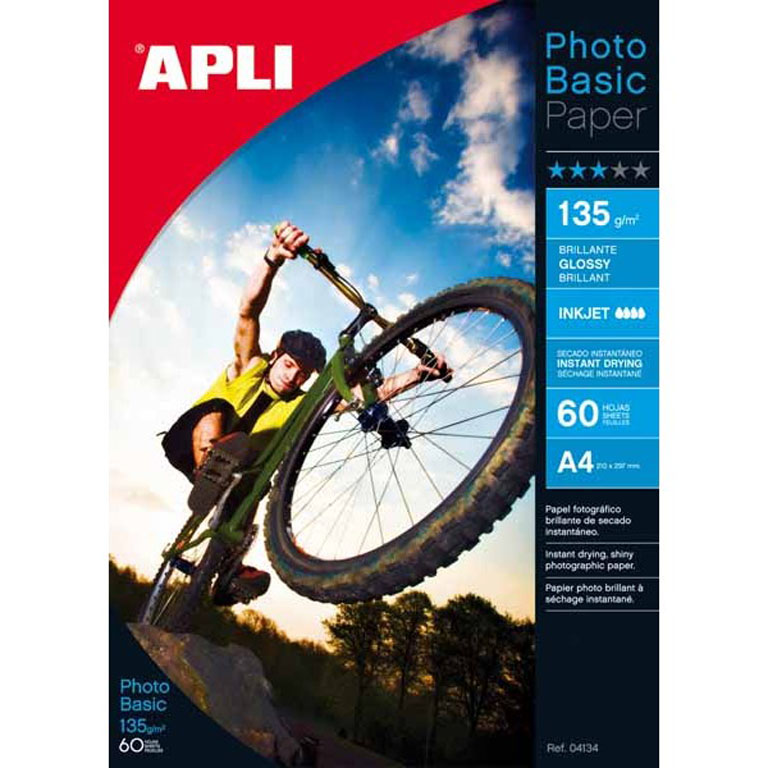 PAPEL FOTOGRAFICO APLI PHOTO BASIC DIN A4 PAQUETE 60 HOJAS 135 GRAMOS