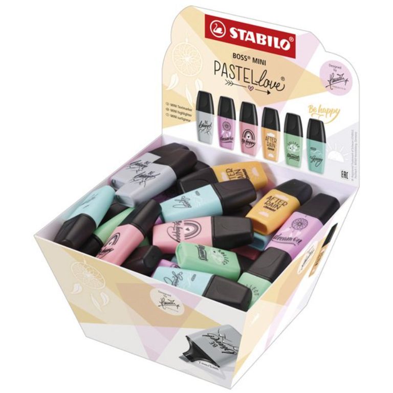 ROTULADOR FLUORESCENTE STABILO MINI PASTEL LOVE COLORES SURTIDOS CESTA CARTÓN 50 UD.
