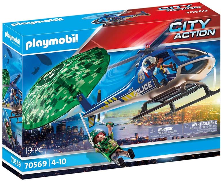 PLAYMOBIL HELICOPTERO DE POLICIA PERSECUCION EN PARACAIDAS 