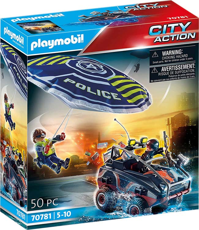 PLAYMOBIL POLICIA PARACAIDAS PERSECUCCION DEL VEHICULO ANFIBIO 
