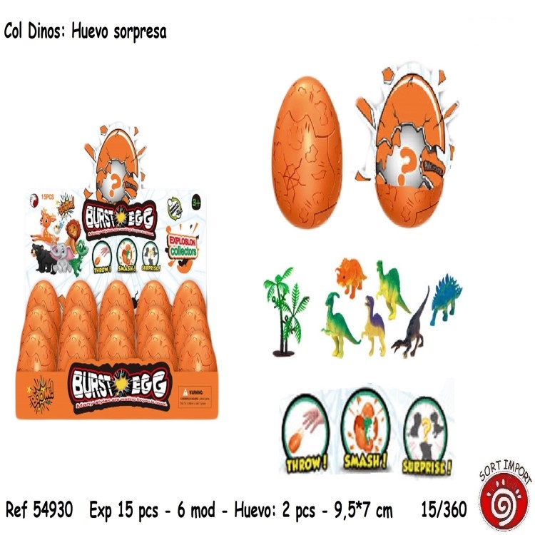 HUEVOS SORPRESA DINOSAURIOS EXPOSITOR 15 UNIDADES 2 DINOSAURIOS POR HUEVO 9,5X7 CMS.