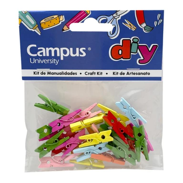 SET MANUALIDADES CAMPUS UNIVERSITY PINZAS PEQUEÑAS DE MADERA COLORES