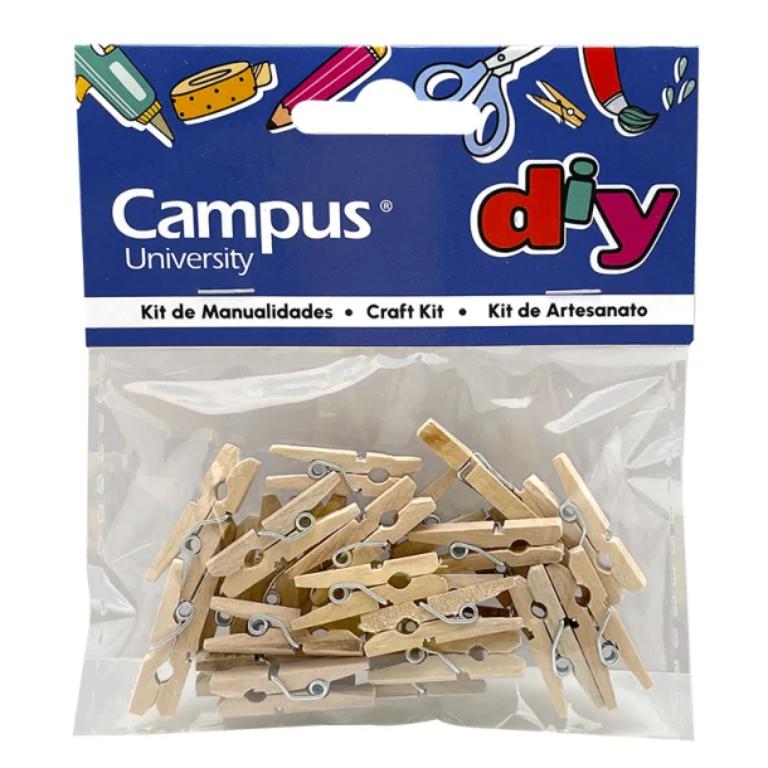 SET MANUALIDADES CAMPUS UNIVERSITY PINZAS PEQUEÑAS DE MADERA NATURAL
