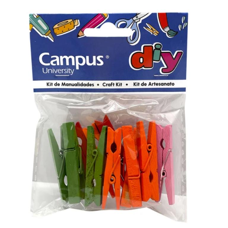 SET MANUALIDADES CAMPUS UNIVERSITY PINZAS GRANDES DE MADERA COLORES
