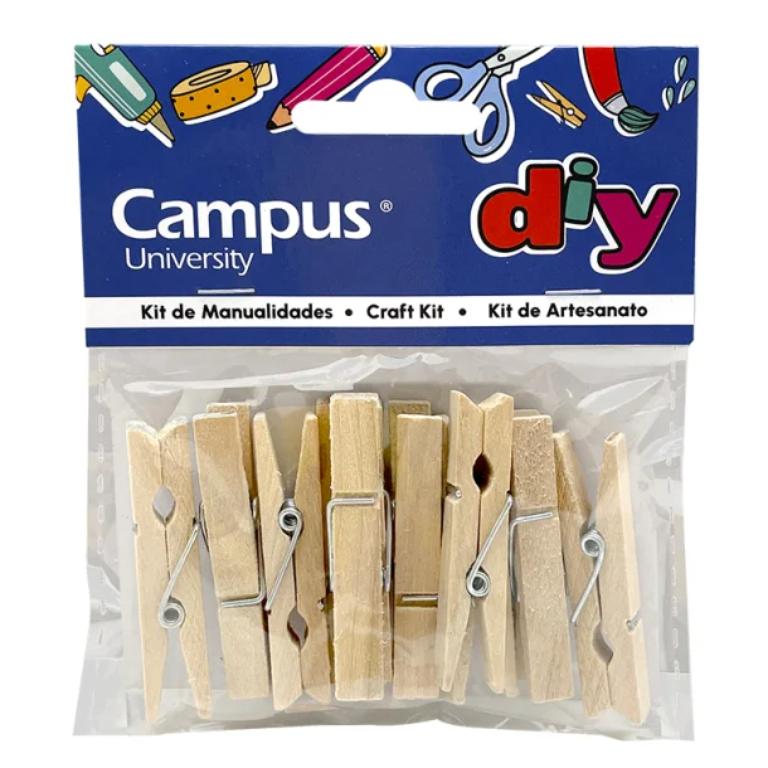 SET MANUALIDADES CAMPUS UNIVERSITY PINZAS GRANDES DE MADERA MATURAL
