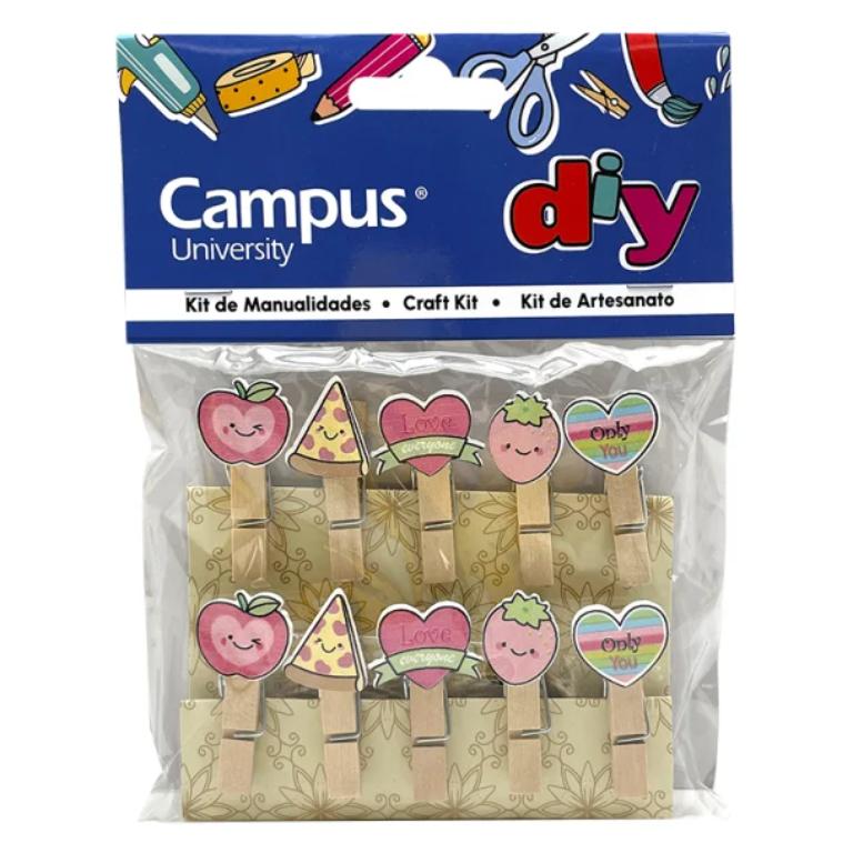 SET MANUALIDADES CAMPUS UNIVERSITY PINZAS DE MADERA FANTASÍA
