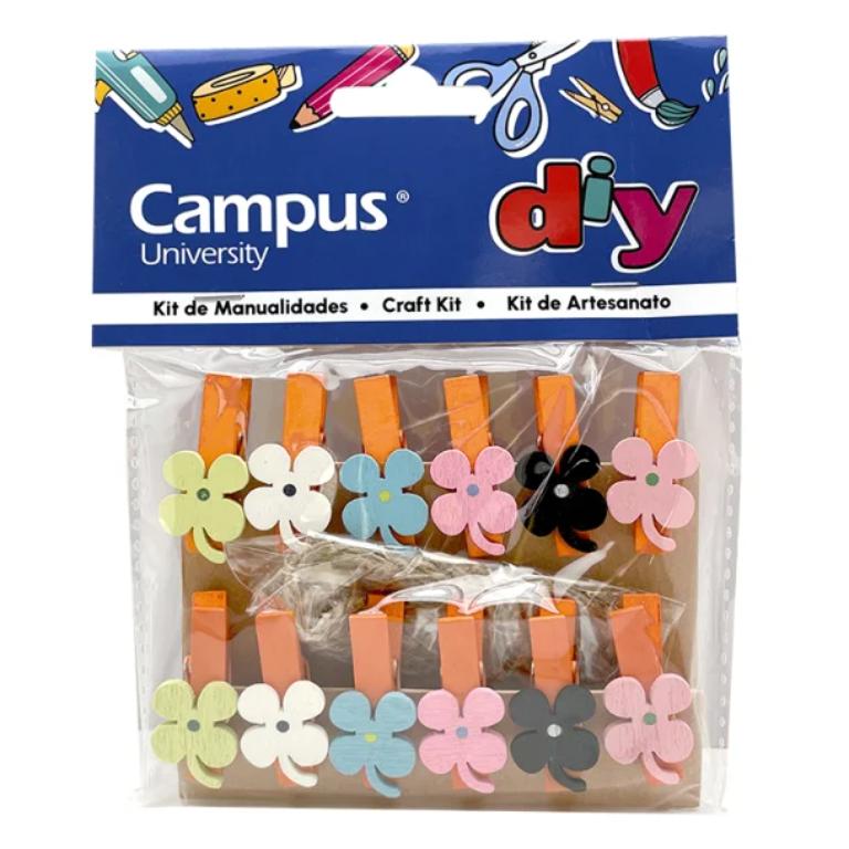 SET MANUALIDADES CAMPUS UNIVERSITY PINZAS DE MADERA FLORES
